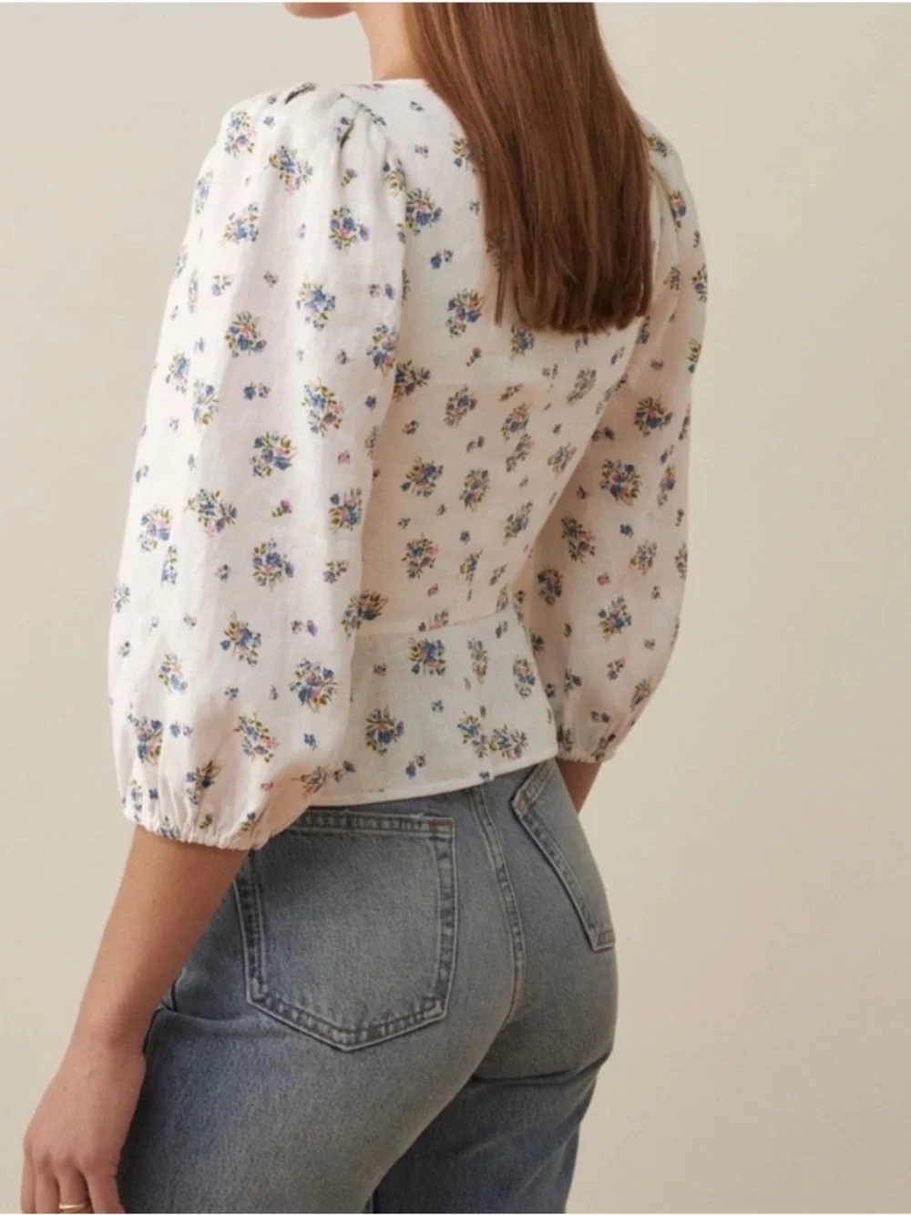 Reformation White Floral Lace-Up Peasant Top